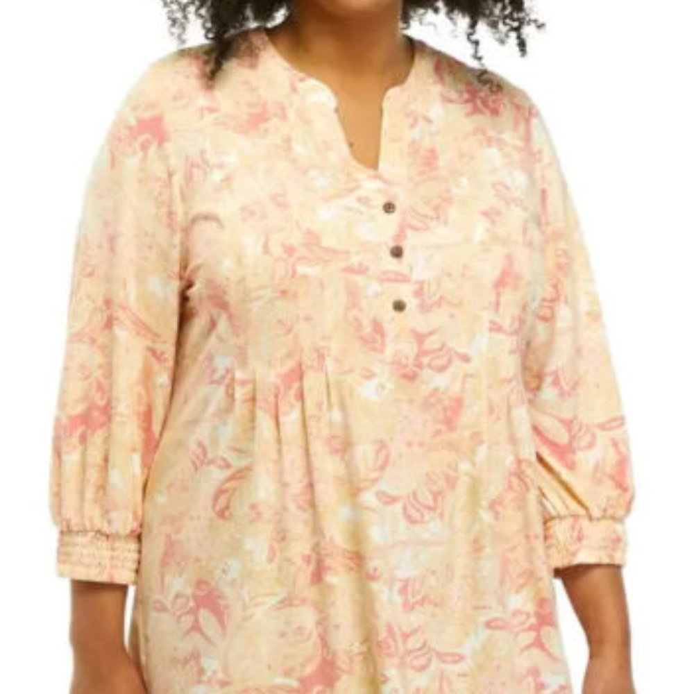 Wonderly Plus Size 3/4 Sleeve Tunic Henley Shirt